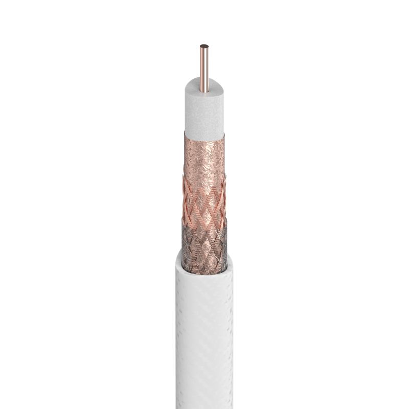 Bobine plastique 100m Câble Coaxial T-100plus LSFH Dca 16RtC Ø 1,13/4,8/6,6mm Blanc Televes