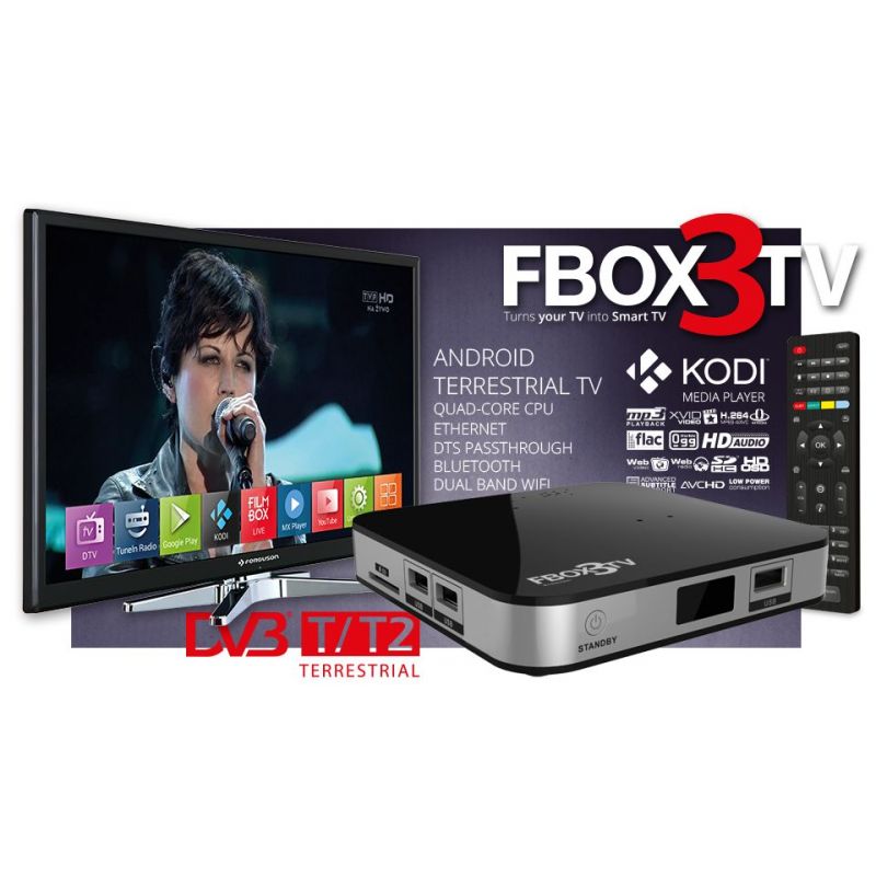 Ferguson Fbox 3 TV Smart Tv Android 4.4 con tuner TDT DVB-T2. QuadCore,  H265, Wifi Dual Band, DTS Dolby passtrought