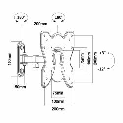 TVM-432 - Support mural pour moniteur LCD, Inclinaison -12º ~…