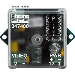 Bticino 347400. Interface de convertisseur de signal vidéo de coaxial à BUS à 2 fils pour caméras 12 Vdc