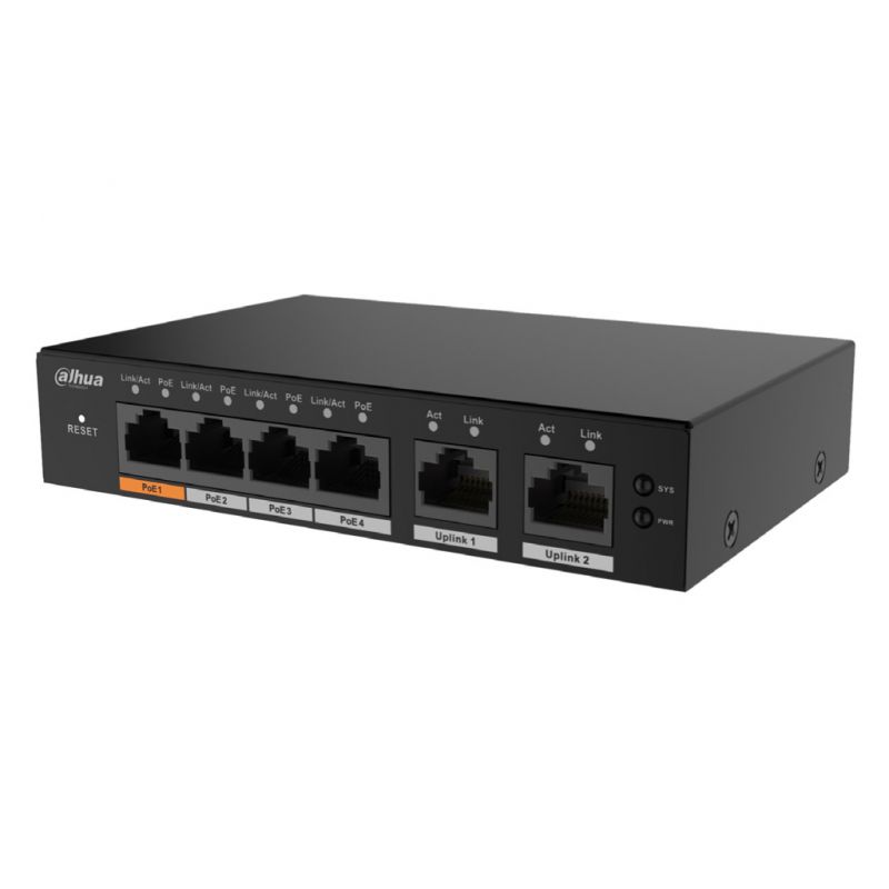 Dahua S4100-4GT2GT-60-C PoE 2.0 Switch 4 Gigabit ports + 2RJ45…