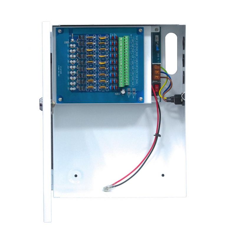 Folksafe KAS-DC120910B CCTV Power Supply 13.8V 10A 9 Outputs Battery Connection 7-20Ah (not included) Folksafe