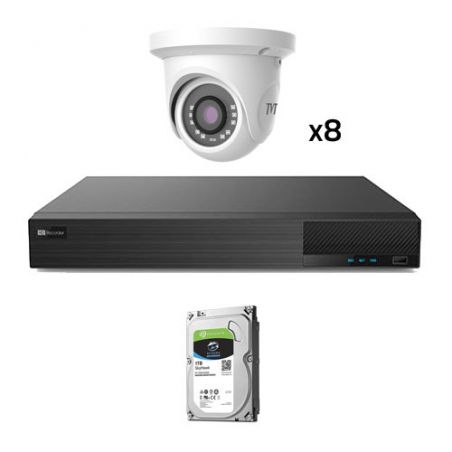 Tvt KIT_TVT_1080_2 Kit CCTV 8 Câmeras Dome TVT Pré-configuradas 1080p