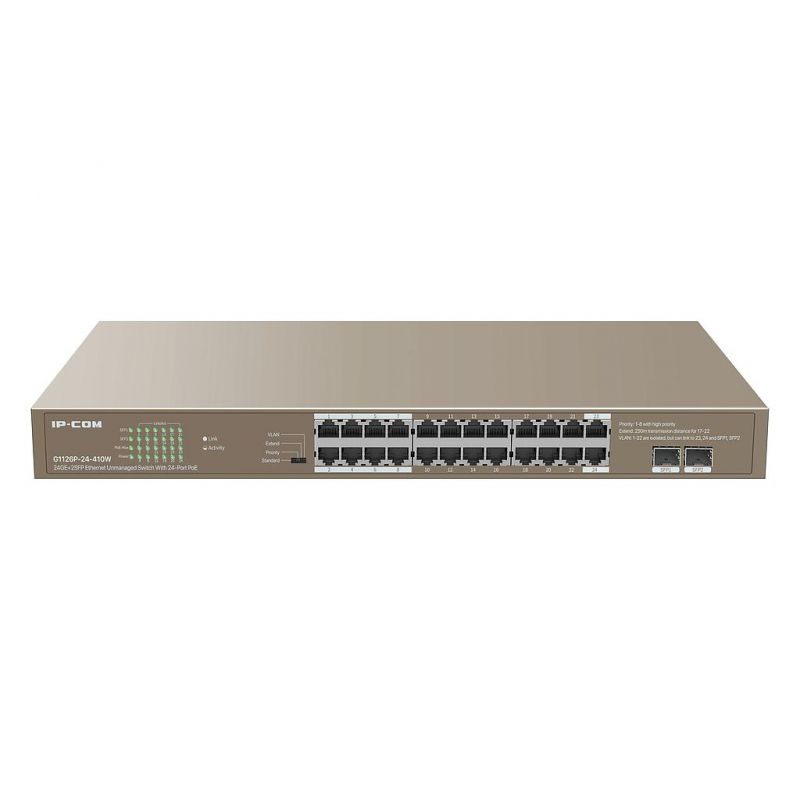 Ipcom G1126P-24-410W Switch 24 puertos PoE Gigabit + 2 puertos SFP no gestionable enracable L2 IP-COM