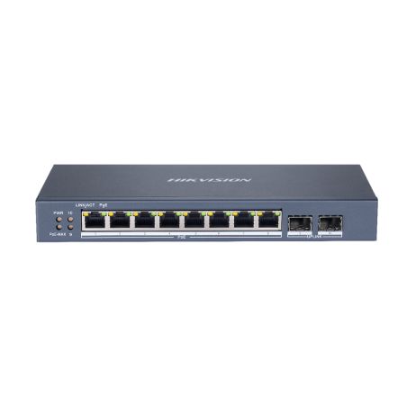 Hikvision DS-3E1510P-SI Switch 8 portas PoE+ 10/100/1000 Mbps 2 portas SFP Uplink Gerenciamento inteligente Hikvision