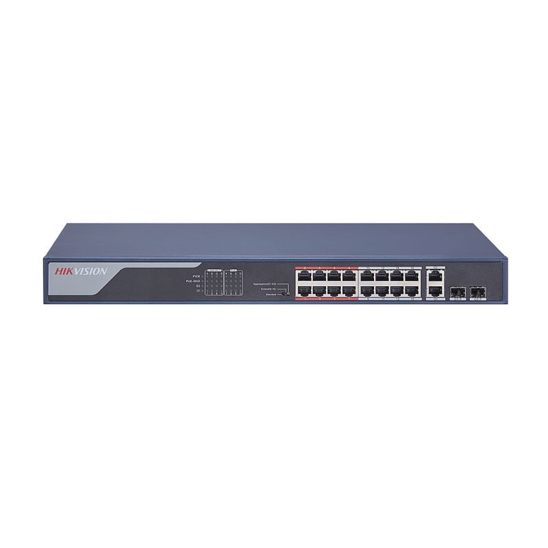 Hikvision DS-3E0318P-E(C) Commutateur Hikvision 16 ports PoE 10/100M RJ45, 2 ports Gigabit RJ45, 2 ports Gigabit SFP,…