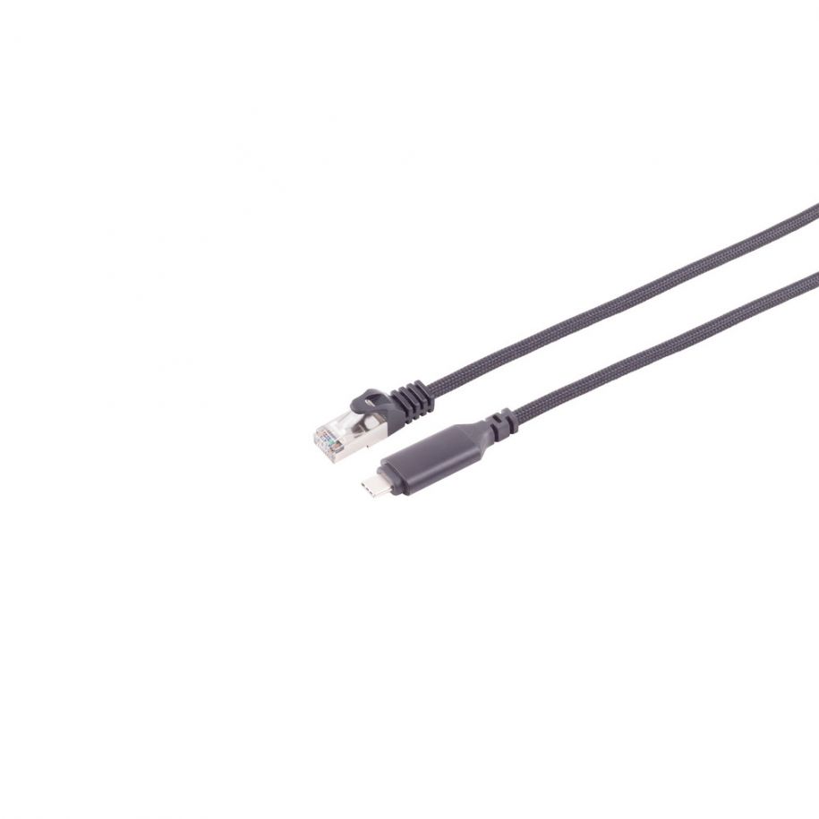 USB-C LAN adapter cable 1G, RJ45, ALU, black, 1m