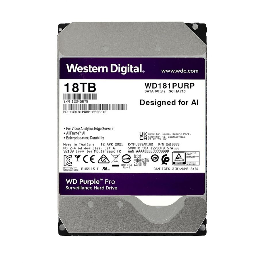 Western digital WD181PURP Disco rígido de segurança especial WD Purple Pro 18 TB